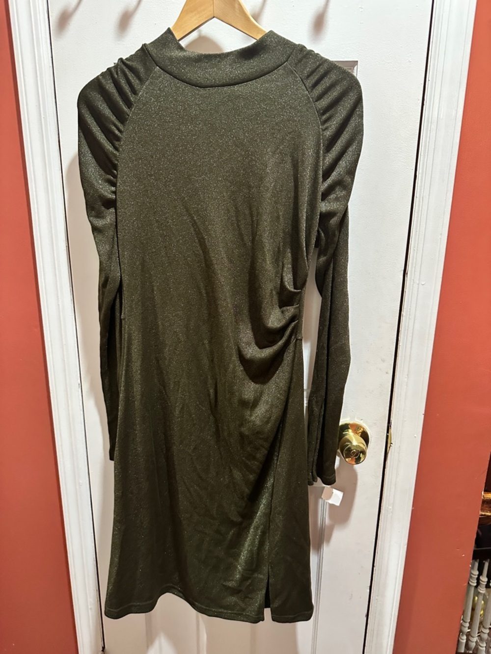 Walter Baker Olive Green Long Sleeve Ruched Shoulder Dress